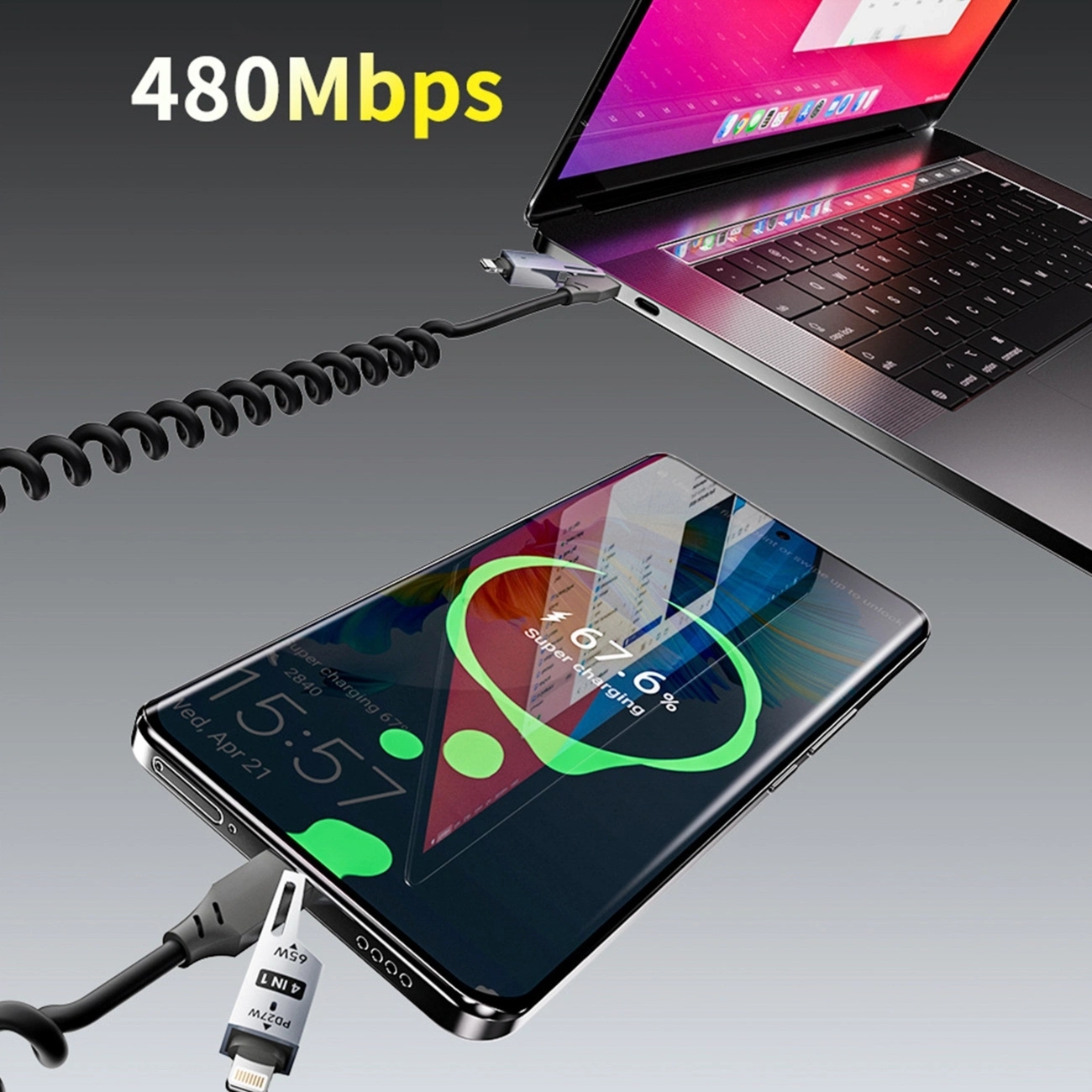 Kabel Dudao L20 Pro 4w1 USB-A-USB-C – Lightning USB-C czarny