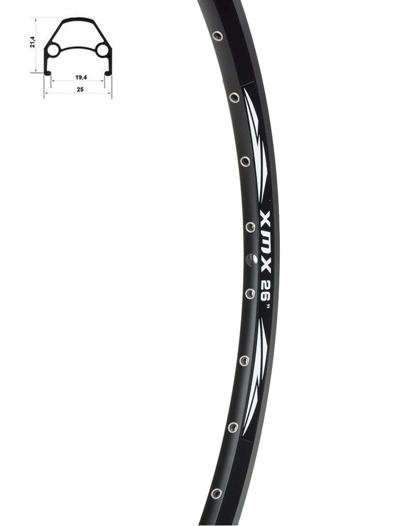 Obręcz aluminiowa XMX 26″ DISC YKL-D23 36-otworów czarna nitowana