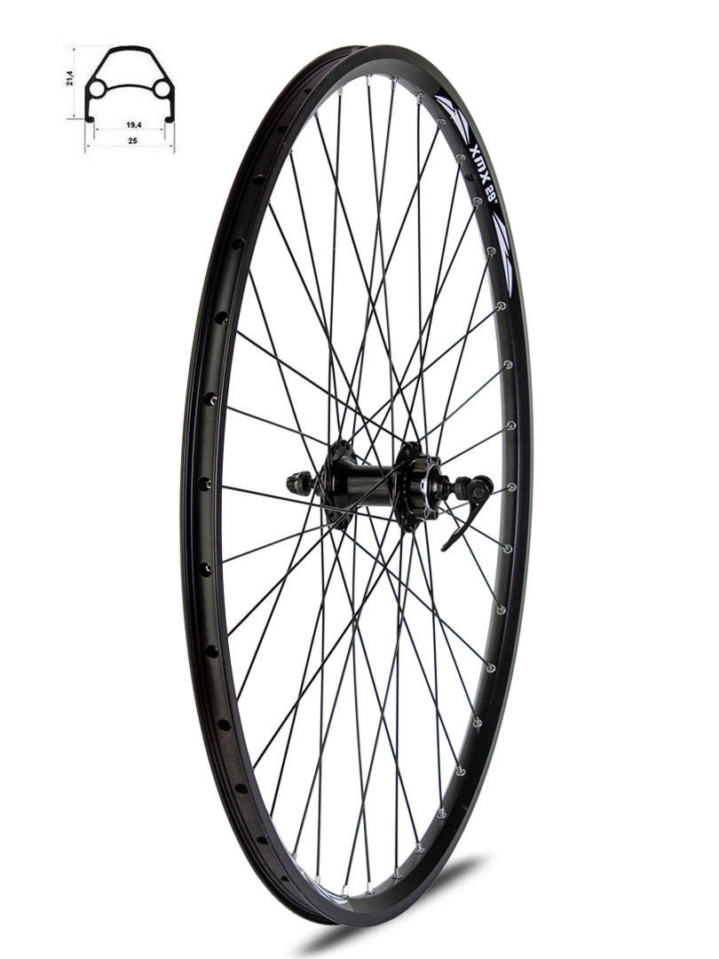 Koło przód 29″ Disc piasta XMX-A291, hamulec tarczowy łożyska maszynowe, obręcz disc YL-D23 nitowana czarna, szprychy czarne