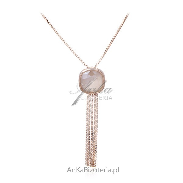 Naszyjnik srebrny pozłacany różowym złotem z kryształem swarovski