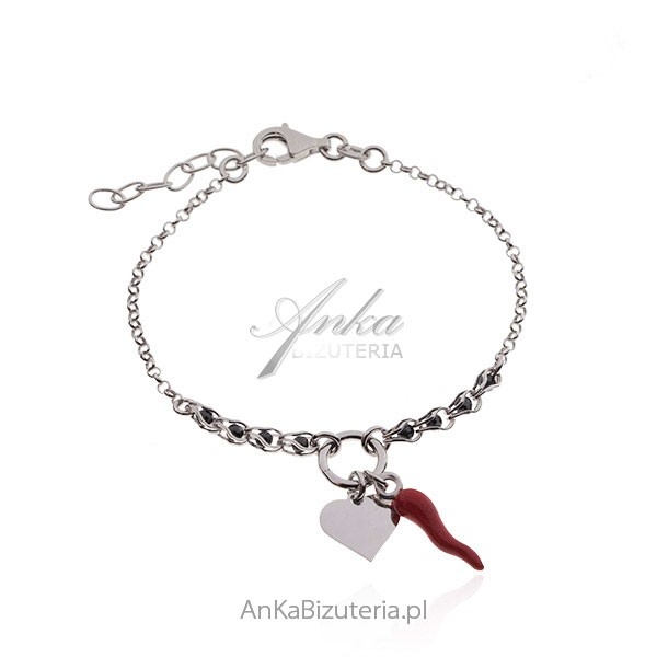 Biżuteria na szczęście - srebrna bransoletka  serduszko z good luck