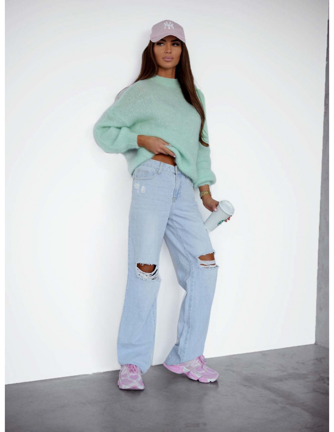 Moherowy sweter oversize CONOR - miętowy