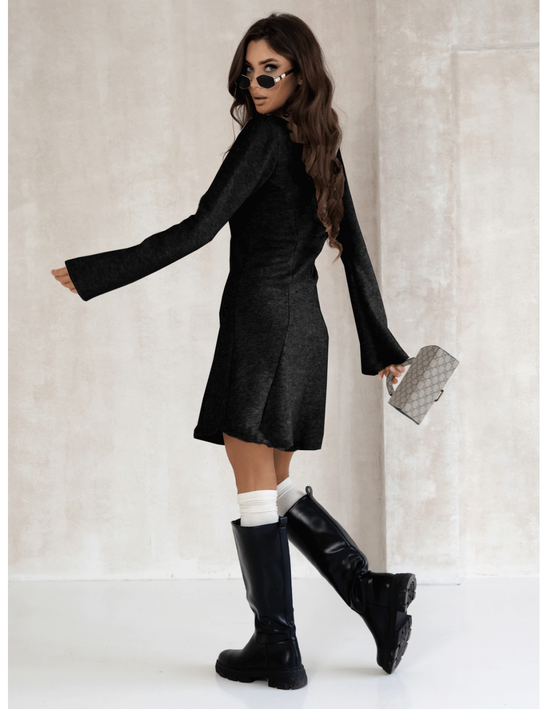 Dzianinowa sukienka mini MYRCELLA - czarna