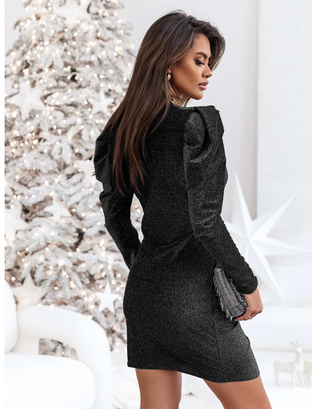 Brokatowa sukienka z kopertowym dekoltem ZAKIA -czarna