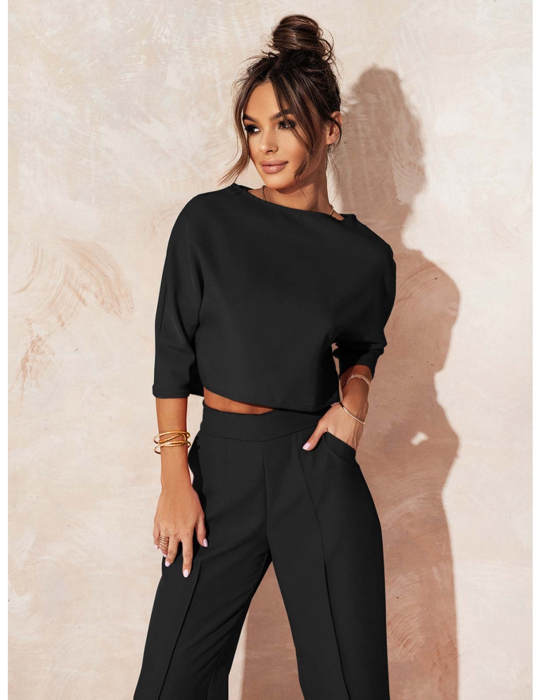 Elegancki komplet ze spodniami JASIRA - czarny