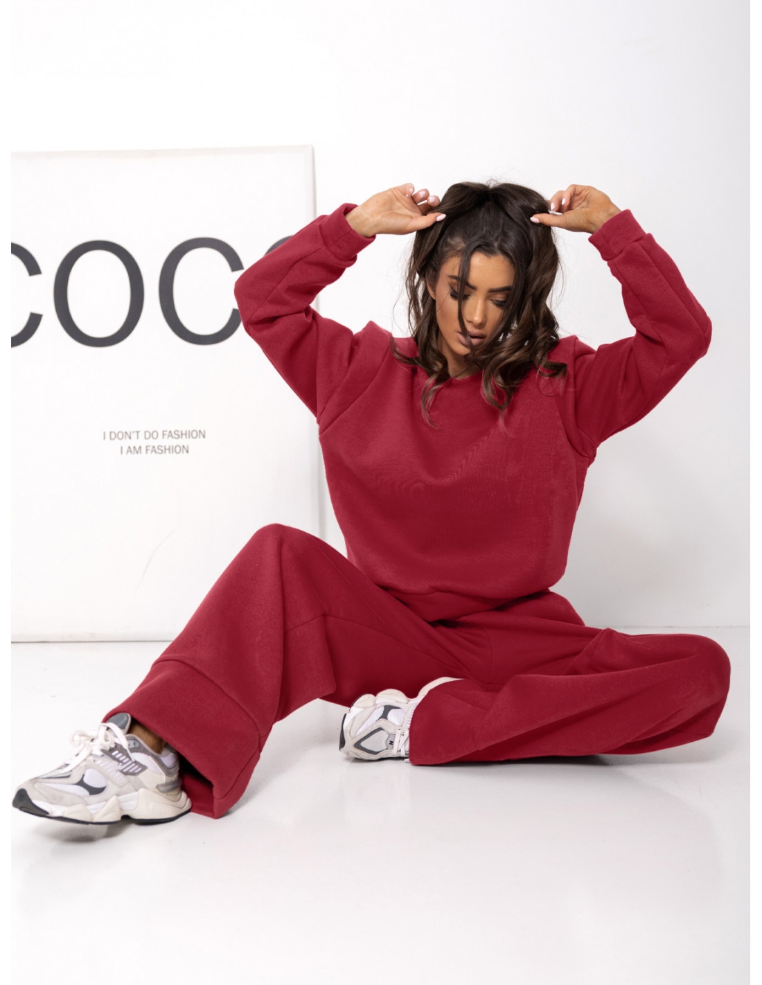 Komplet dresowy z szerokimi spodniami DANER - bordowy