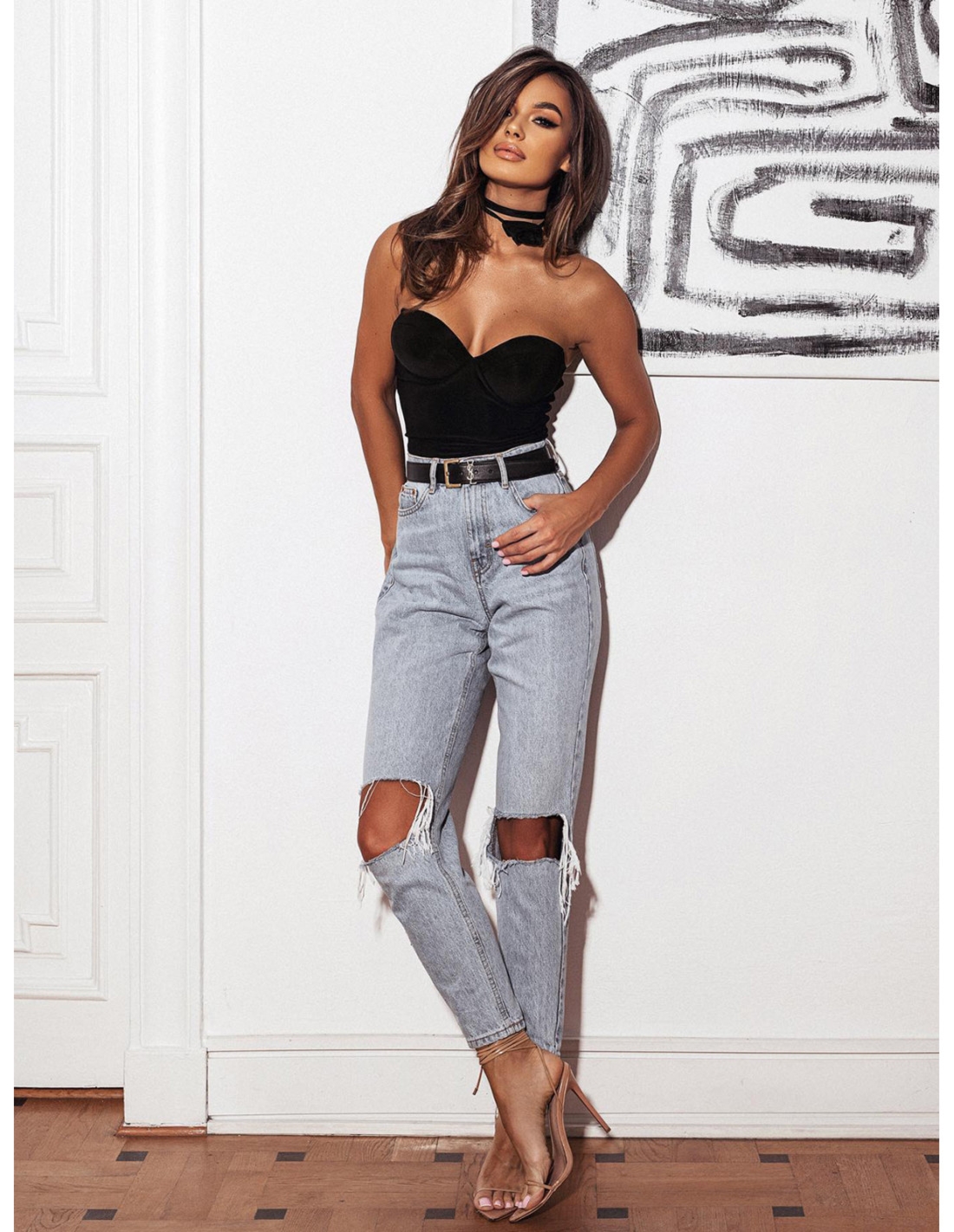 Modne body z ozdobnym chokerem RAWIERA - czarne