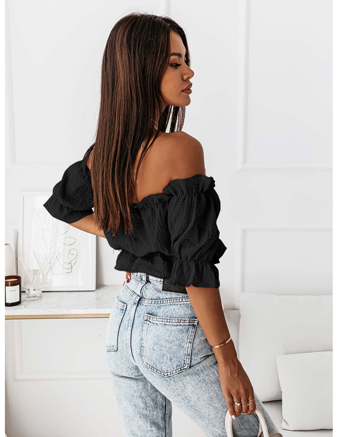 Muślinowa bluzka hiszpanka LORITA - czarna