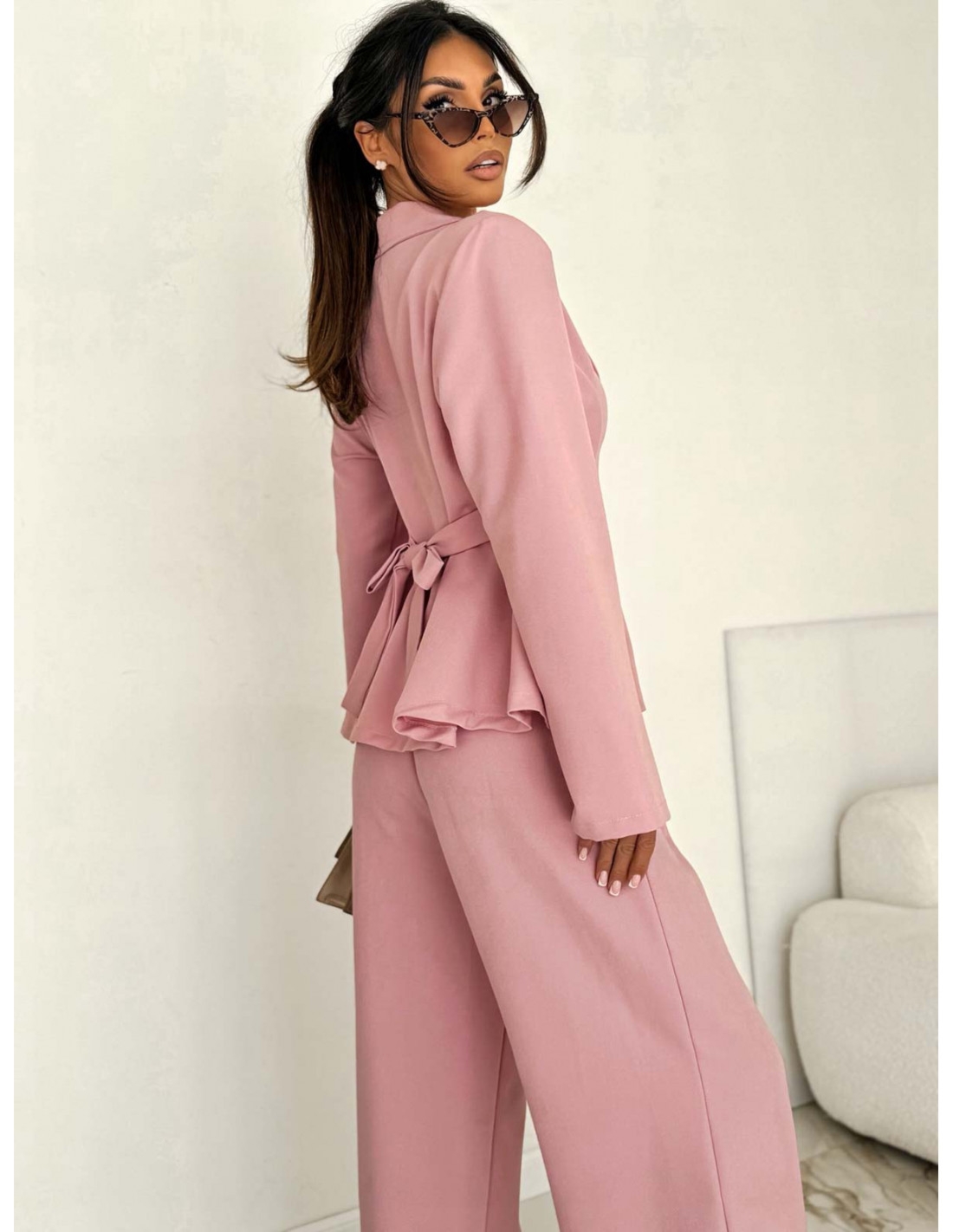 Bawełniany komplet z szerokimi spodniami HENUSI - pudrowy róż