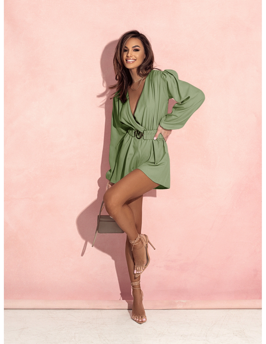 Kombinezon z przekładanym dekoltem SILJE - szałwiowy