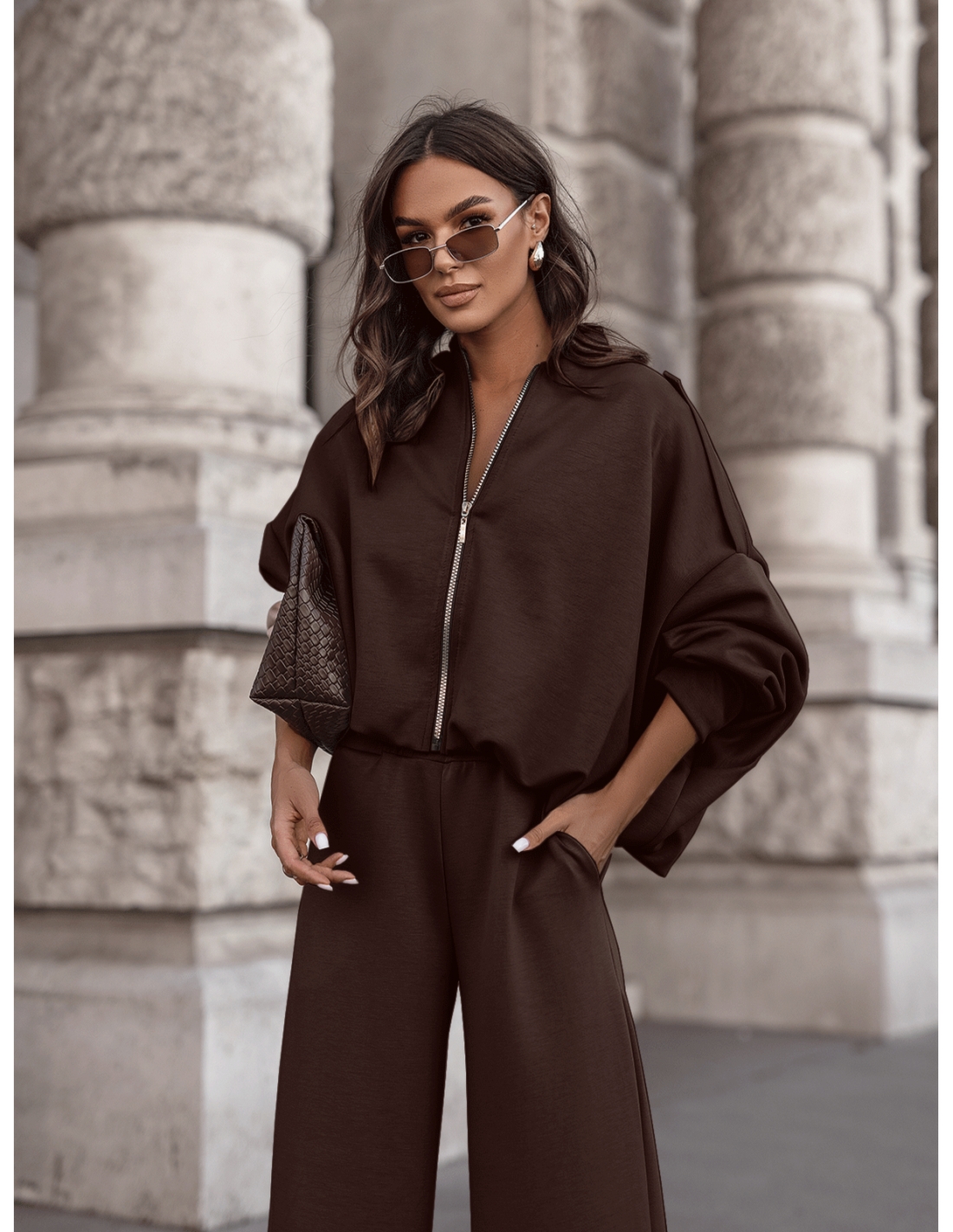 Masełkowy dres z szerokimi spodniami SORGO - czekoladowy