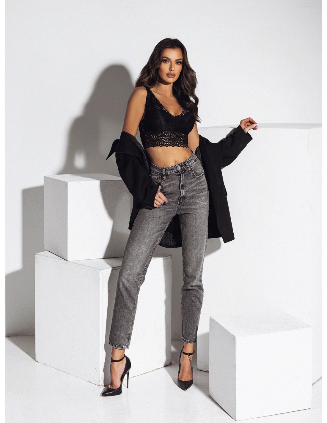 Seksowny usztywniany top bieliźniany - NASTURIA - czarny