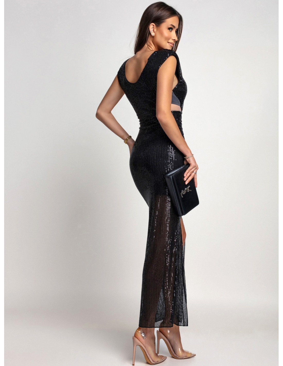 Cekinowa sukienka maxi z tiulowymi wstawkami NOJA - czarna