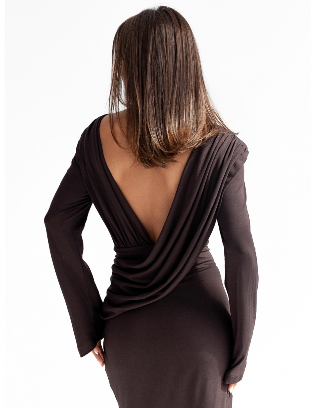 Stylowa bawełniana sukienka maxi AIMEE - czekoladowa