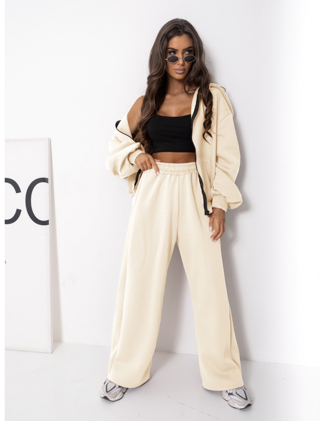 Komplet dresowy bluza i szerokie spodnie MELIA - waniliowy