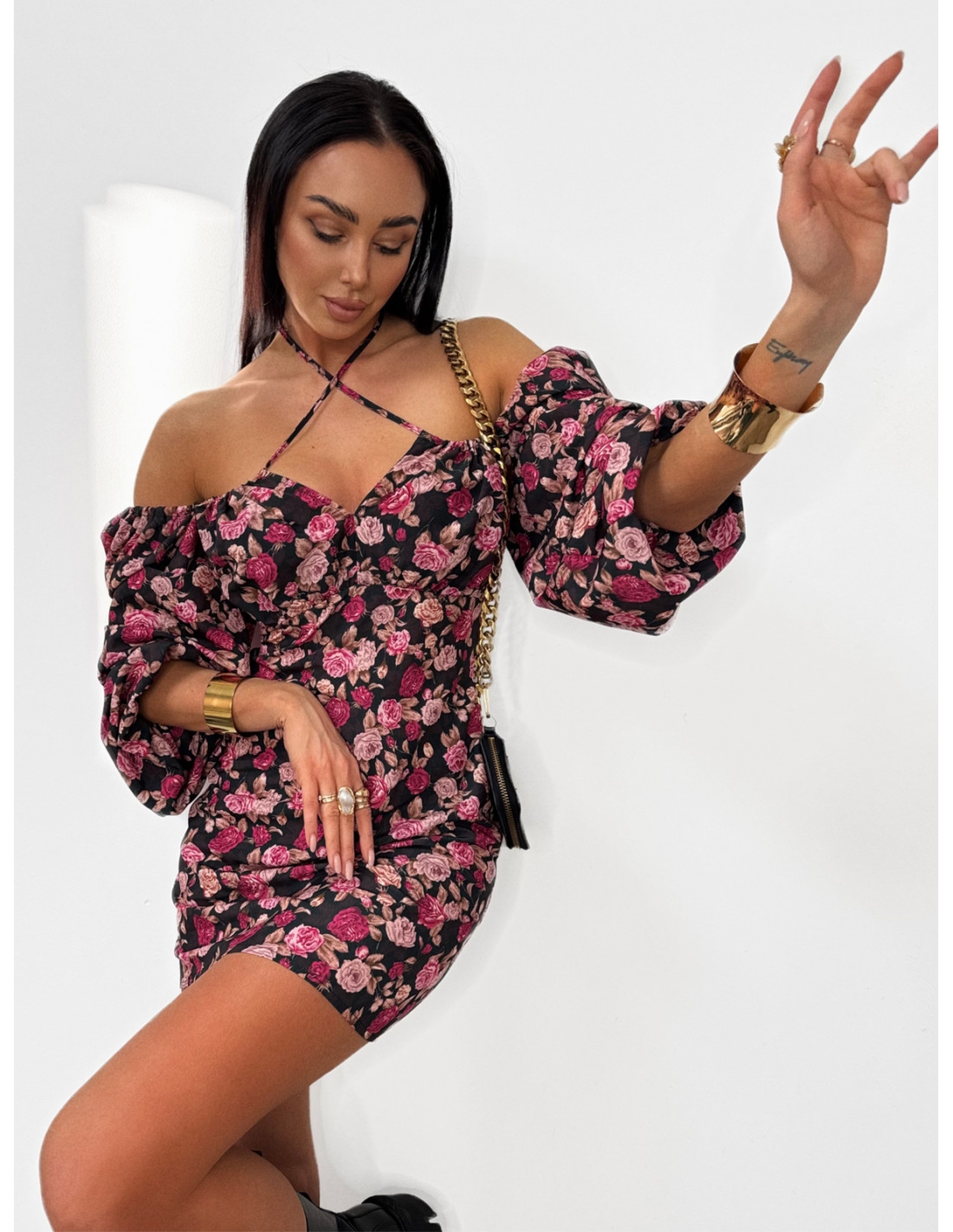 Dopasowana mini sukienka w print ALAINA - wzór 1