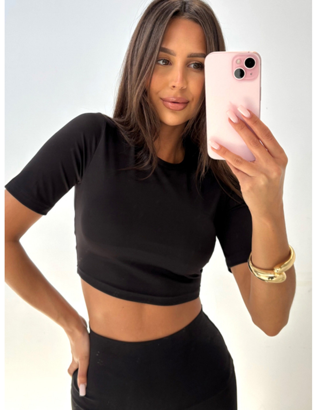 Dopasowana bluzka crop top EASYCHIC – czarny