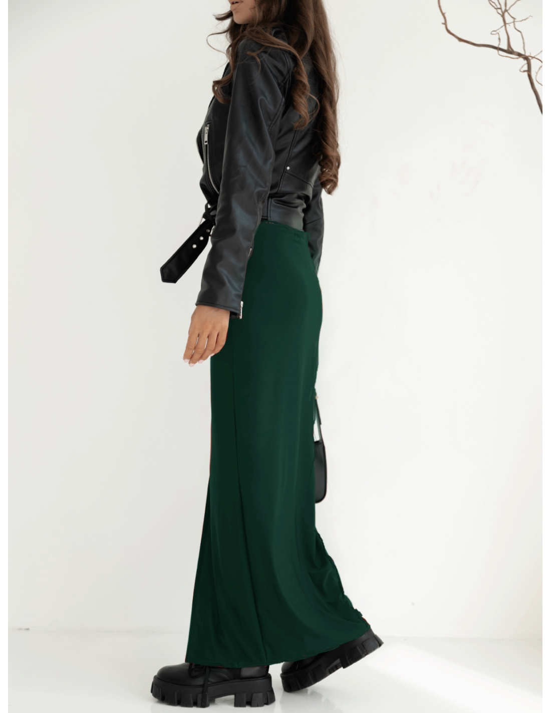 Spódnica maxi z rozcięciem VALA - butelkowa zieleń