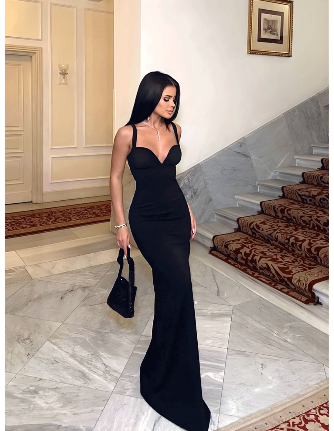 Sukienka maxi z odkrytymi plecami VOLANTINE - czarna