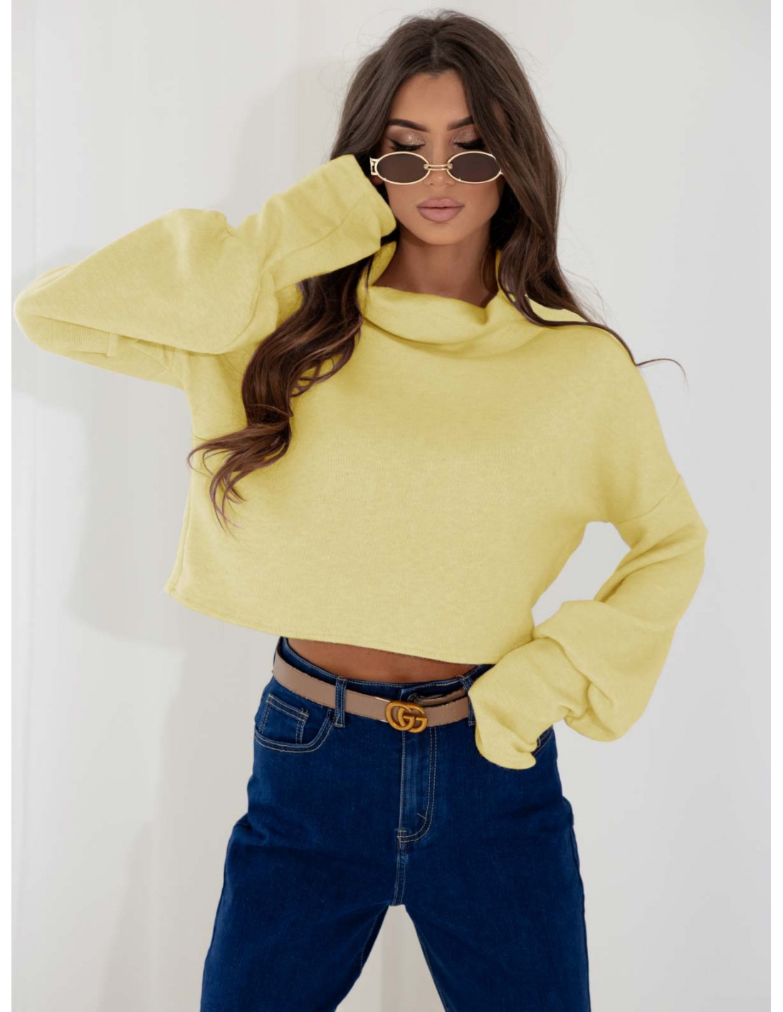 Dzianinowy sweter z golfem oversize NUALA - cytrynowy