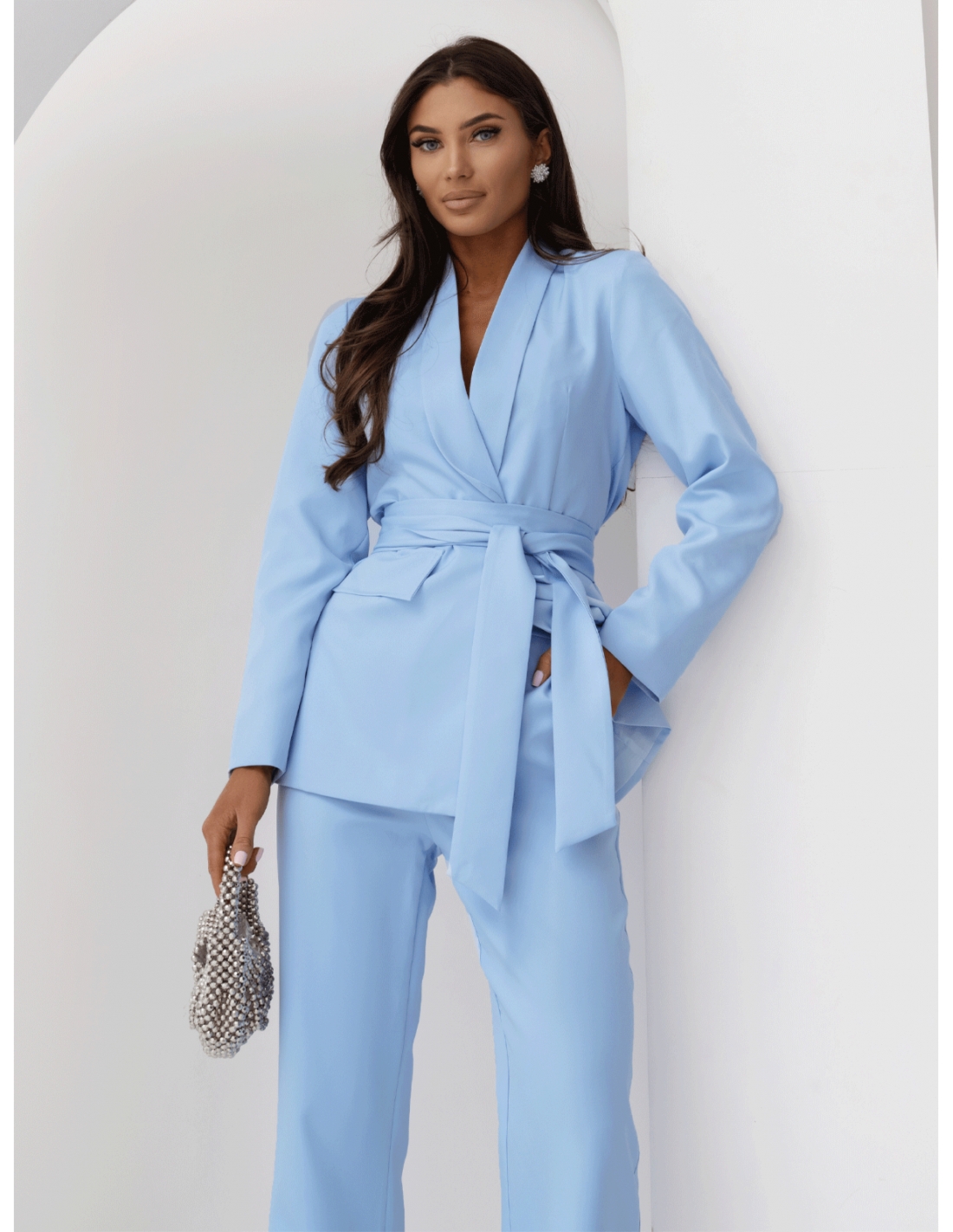 Garnitur marynarka i proste spodnie NIRALI - błękitny