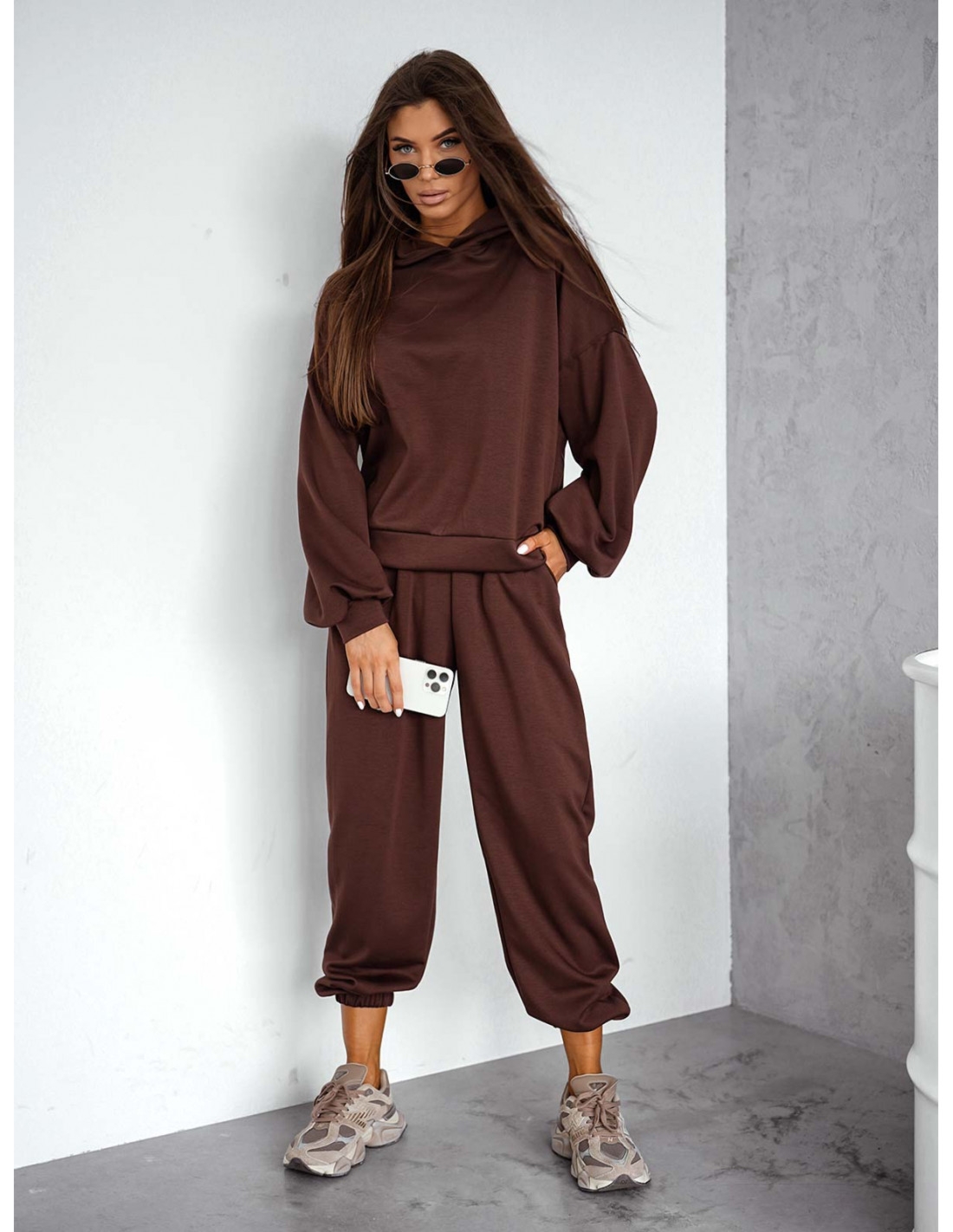 Wiskozowy komplet dresowy NORIEL - czekoladowy