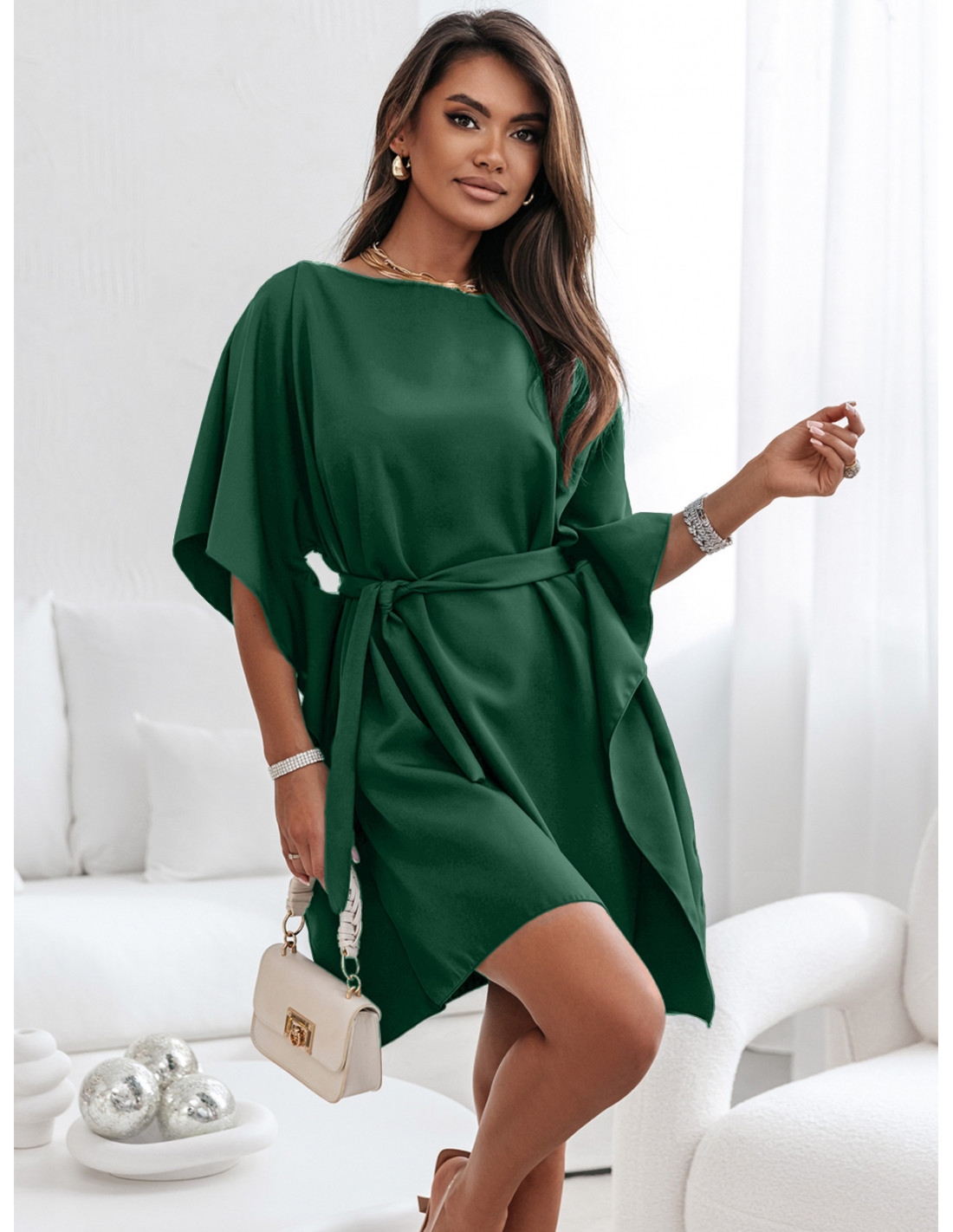 Kobieca sukienka nietoperz CANDICE - butelkowa zieleń