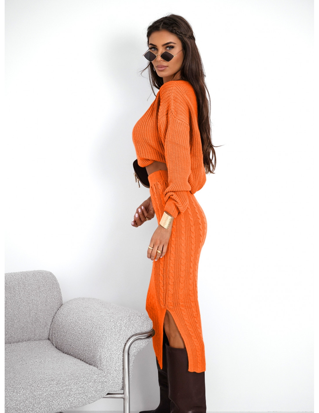 Komplet dzianinowy ze spódnicą XANTI - orange