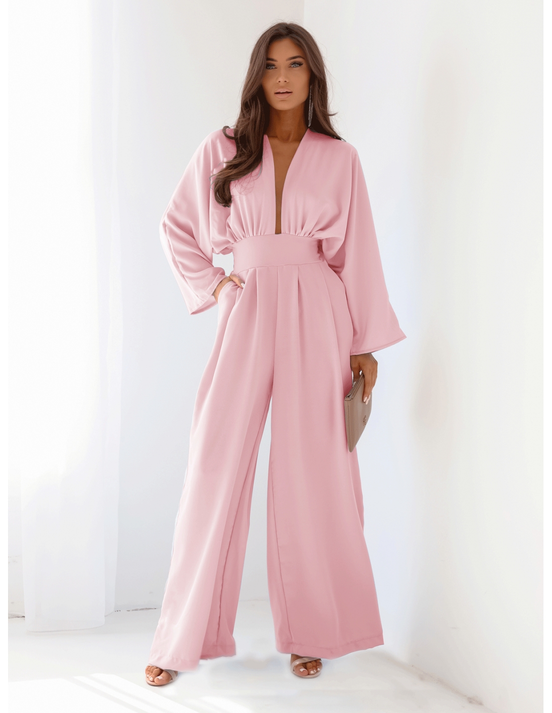 Kombinezon z szerokimi nogawkami LACEY - pudrowy róż