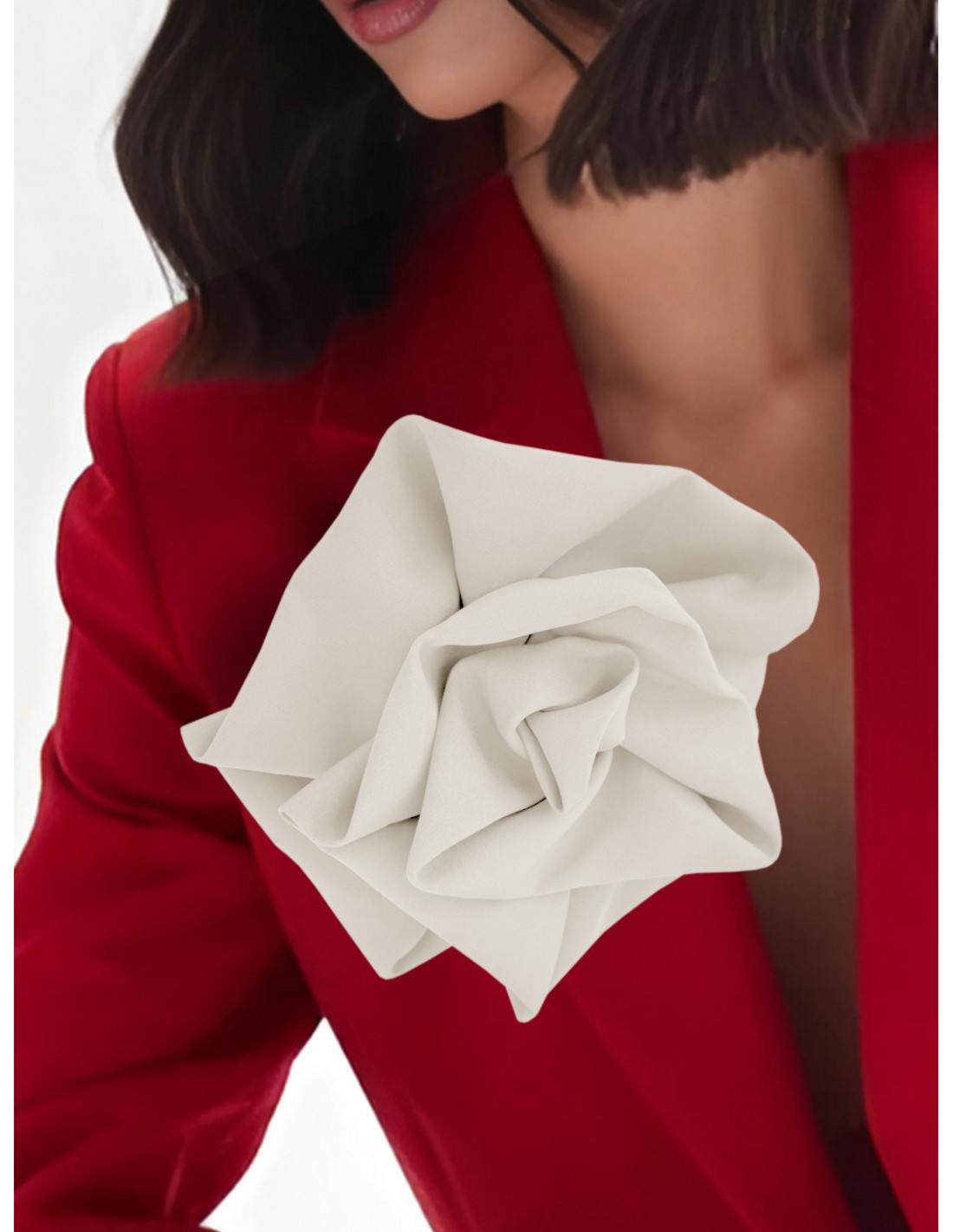 Broszka przypinana róża materiałowa - biała