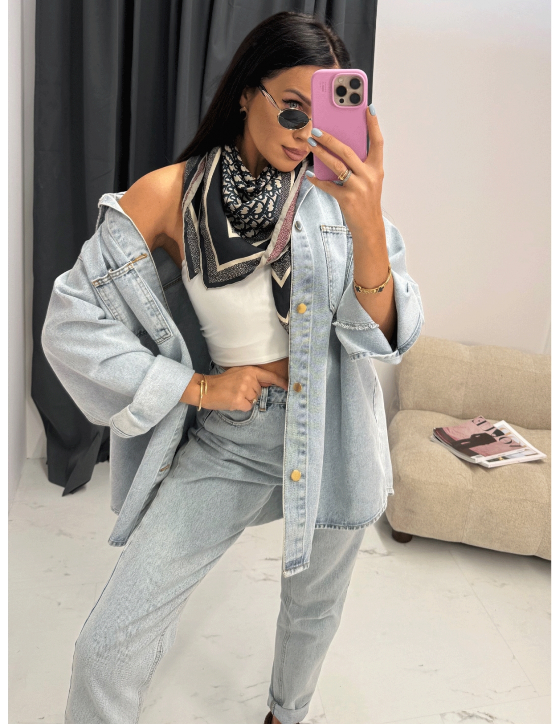 Jeansowa koszula oversize MOMI - jasny jeans