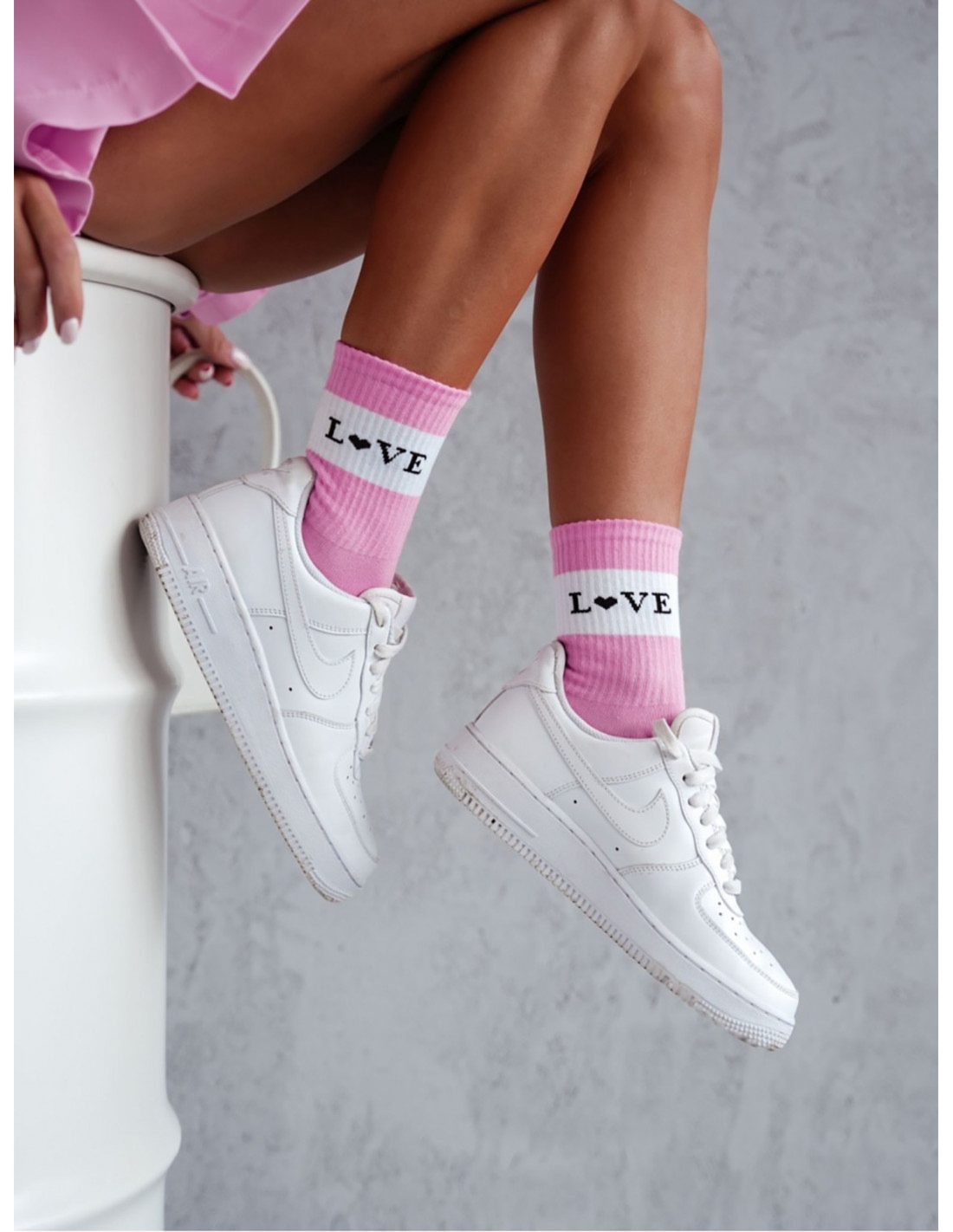 Skarpetki damskie LOVE szeroki pasek - pudrowy róż