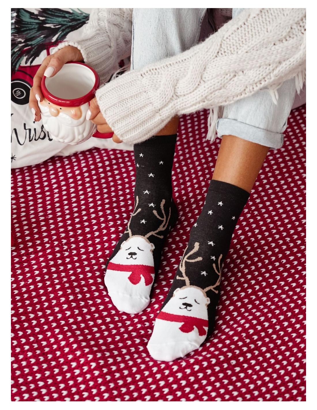 Skarpetki damskie świąteczne Śpiący Miś - wzór 1