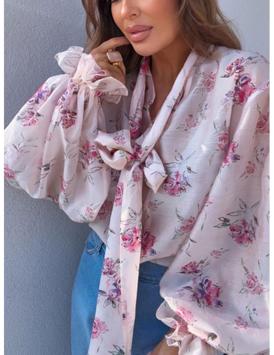 Bluzka koszulowa z tencelu w kwiaty SVETA - wzór 1