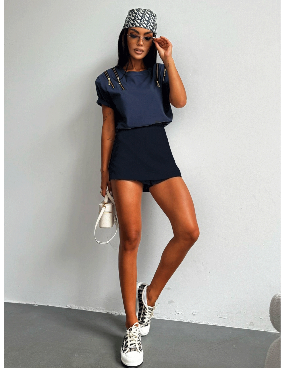 Wiskozowe spódnico-spodenki NICHOLE - granatowe