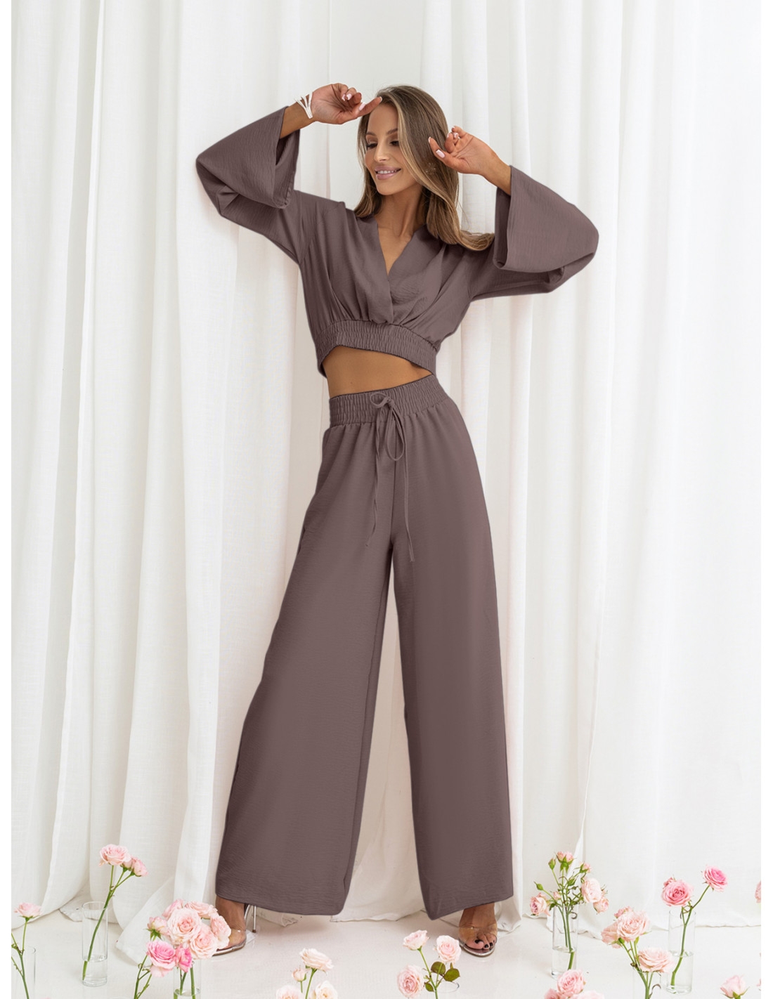 Komplet crop top z szerokimi spodniami SERRINA - fango