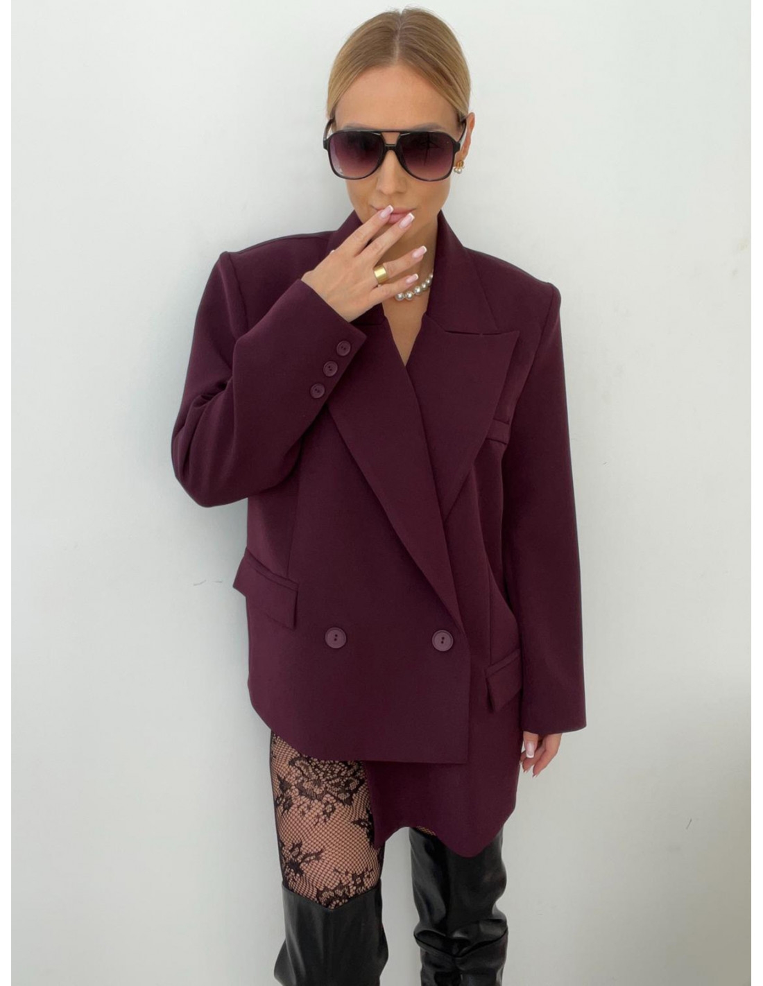 Asymetryczna marynarka oversize WINNET - bordowa