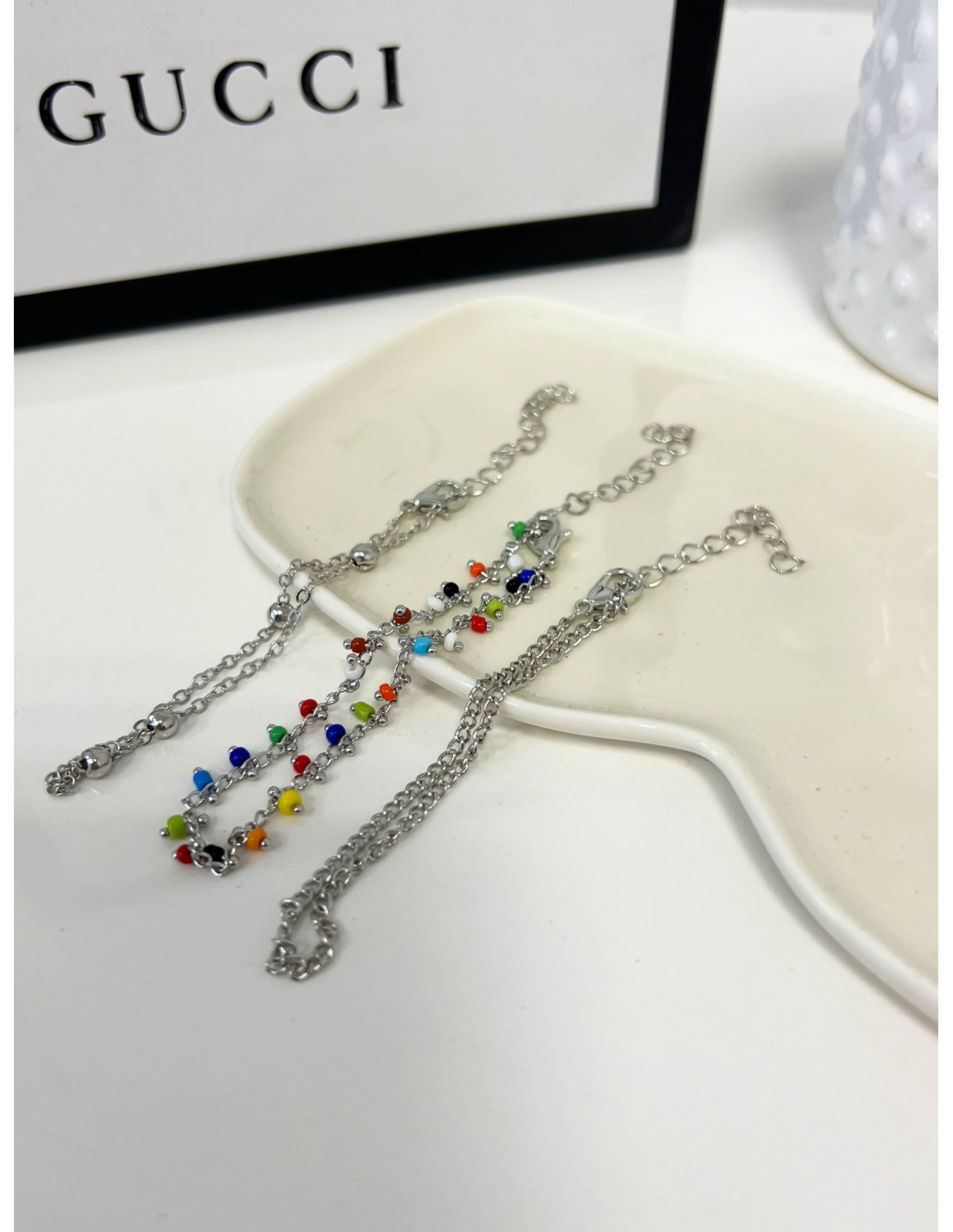 Bransoletki z koralikami - srebrna