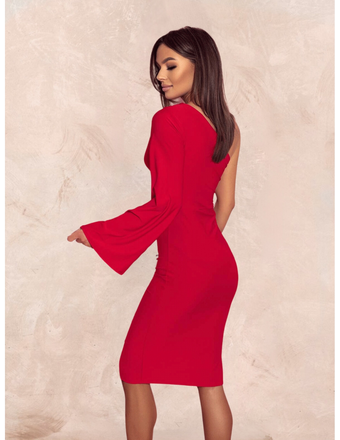 Dopasowana sukienka na jedno ramię EZALI - czerwona