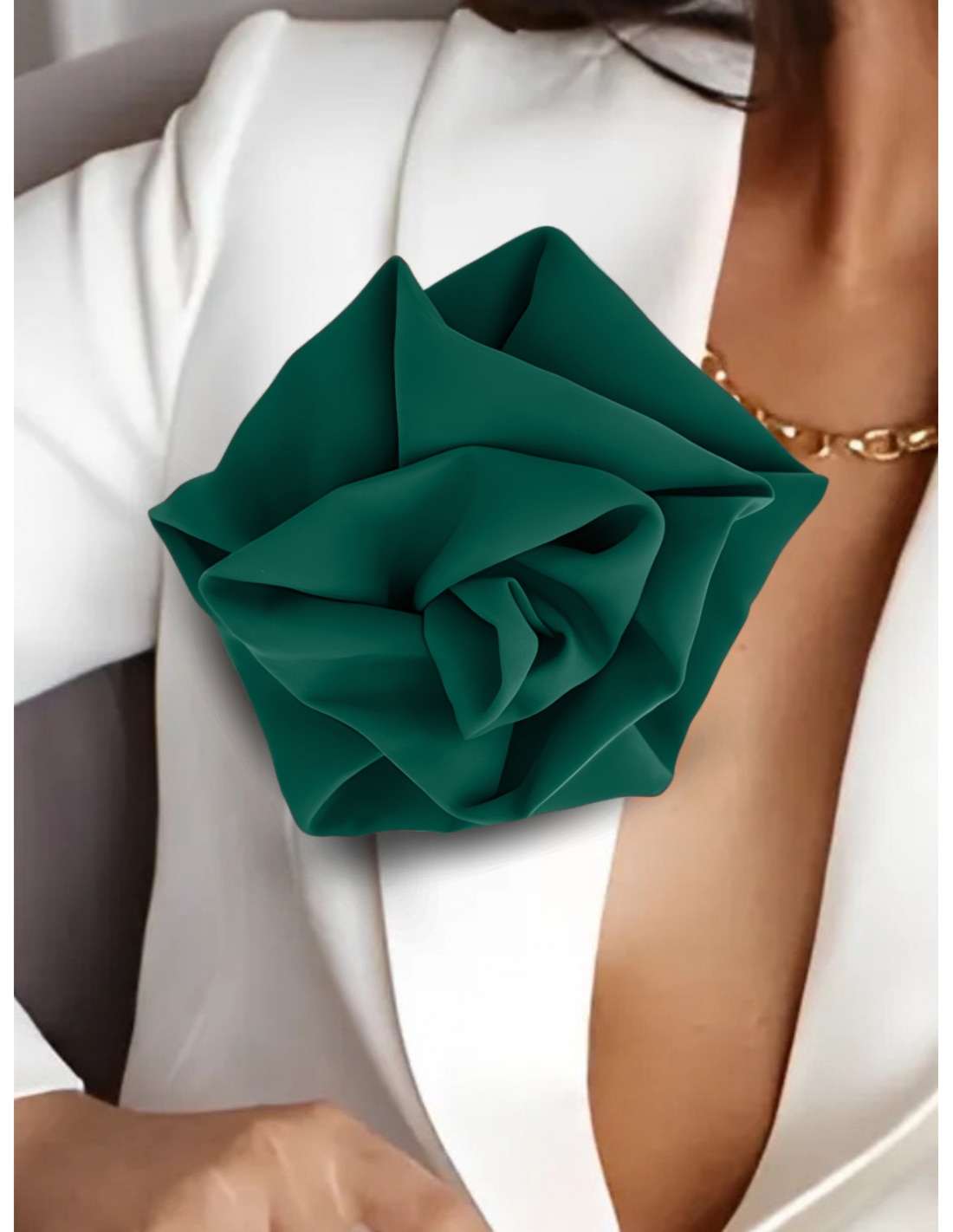 Broszka przypinana róża materiałowa - butelkowa zieleń