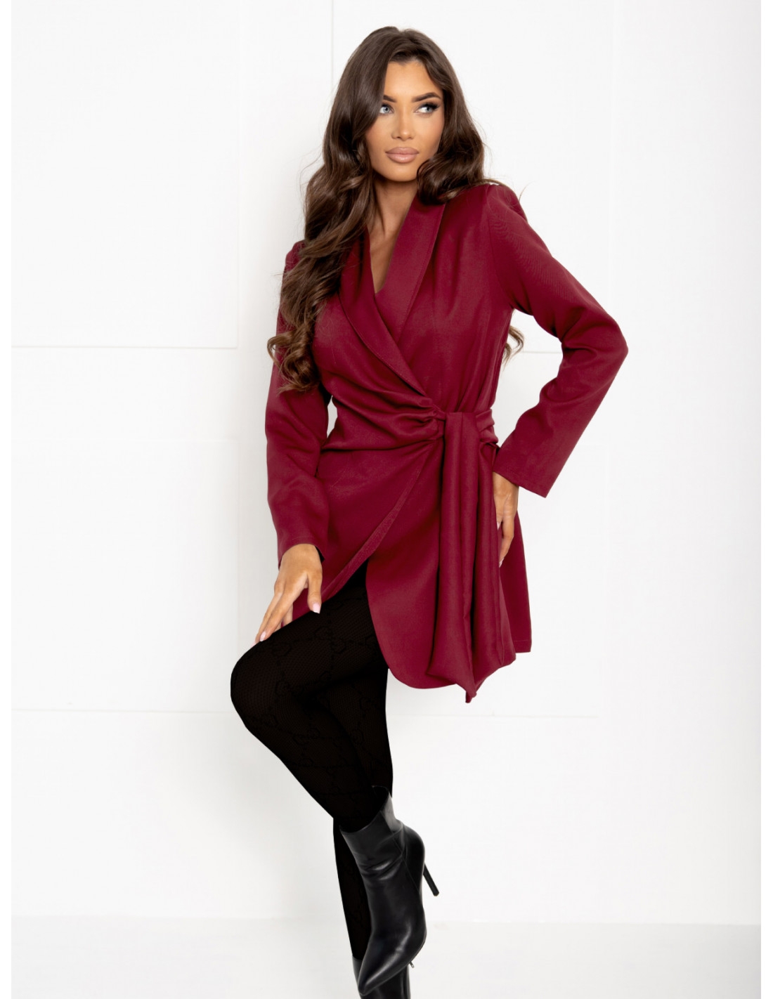 Przekładana marynarka z wiązaniem ETIEN - bordowa