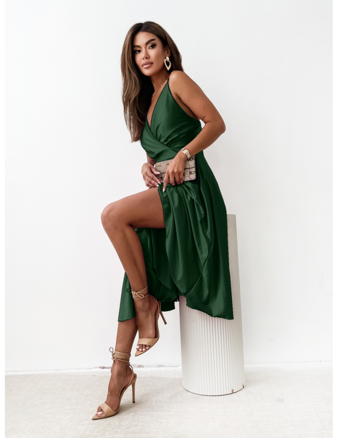 WP Rozkloszowana sukienka na ramiączkach - butelkowa zieleń