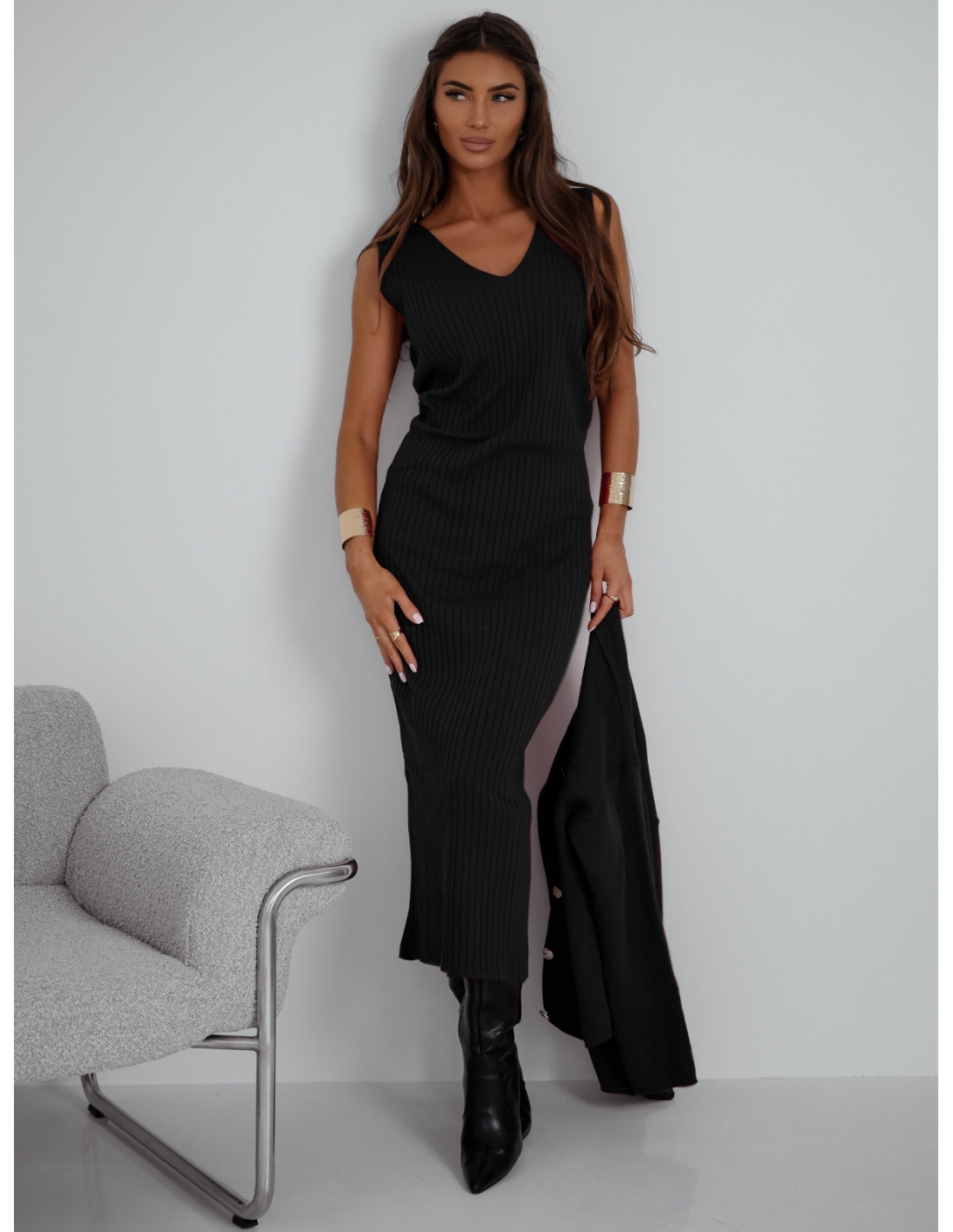Dzianinowy komplet z sukienką midi SHAVON - czarny