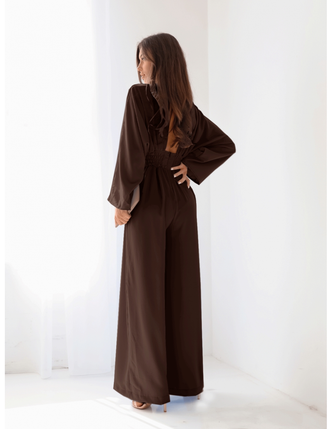 Kombinezon z szerokimi nogawkami LACEY - czekoladowy