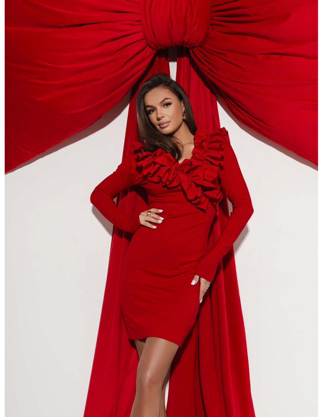 Wiskozowa sukienka mini z falbanami JOKASTA - czerwona