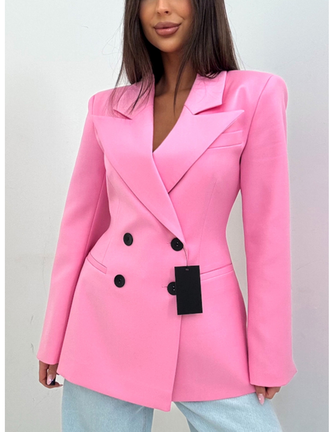 Taliowana marynarka z guzikami ROSABEL - pudrowy róż