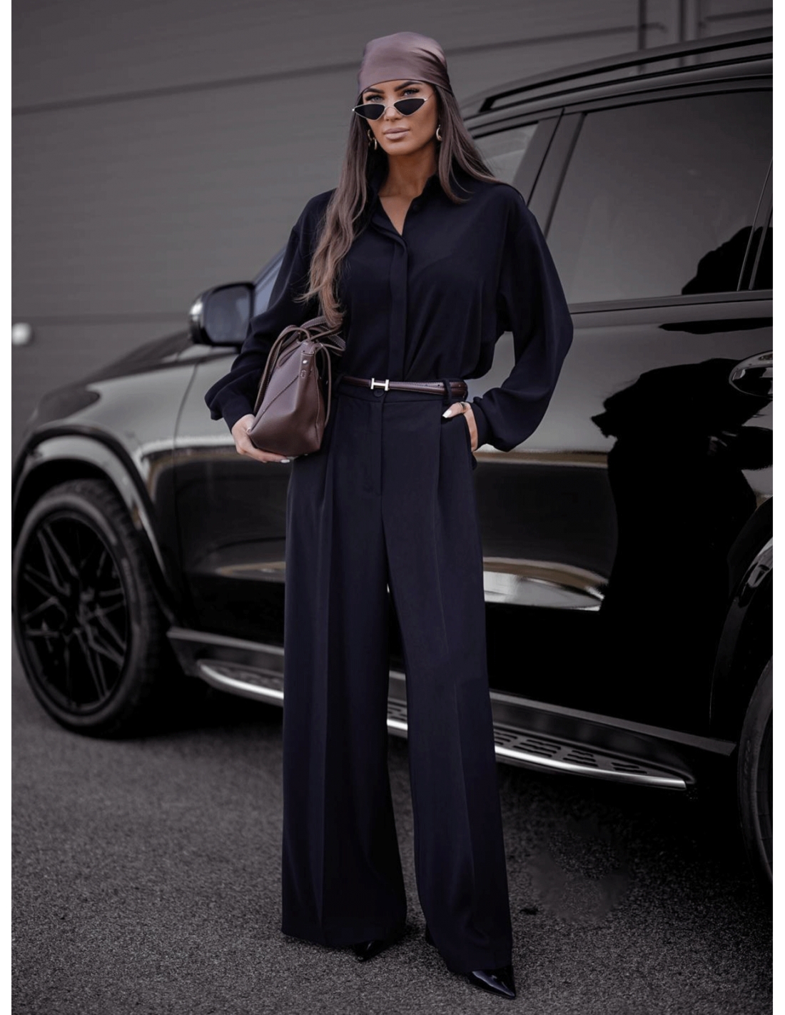 Komplet z wiskozy koszula i spodnie CALLA - czarny