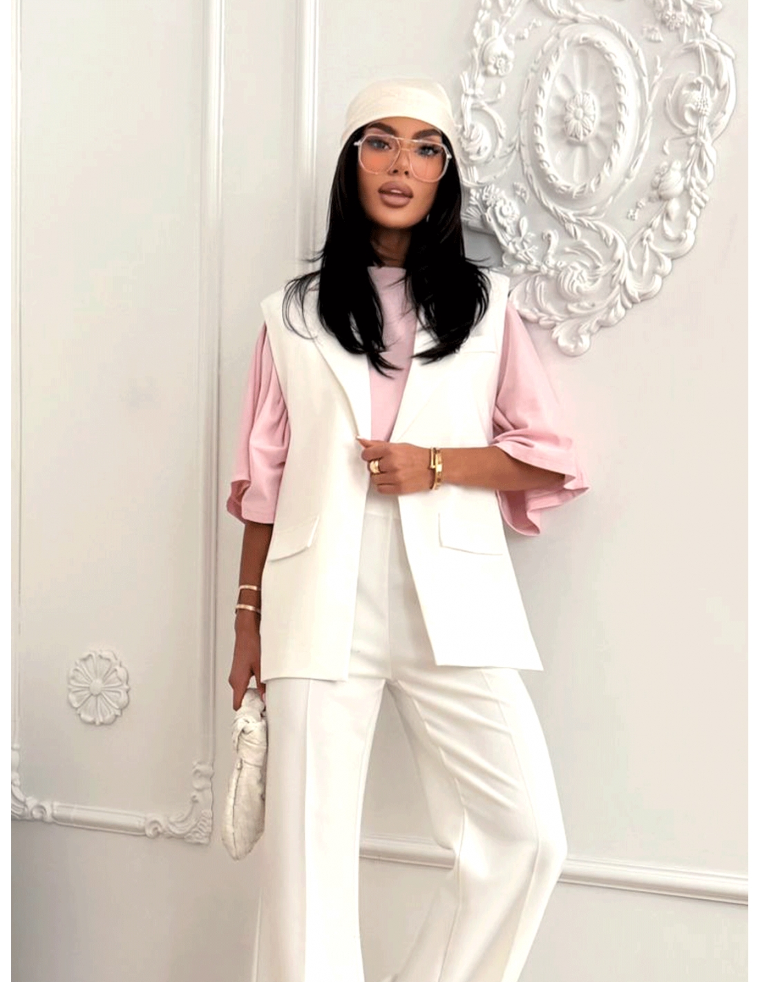 Marynarkowa kamizelka z otwartymi bokami NAIRI - biała