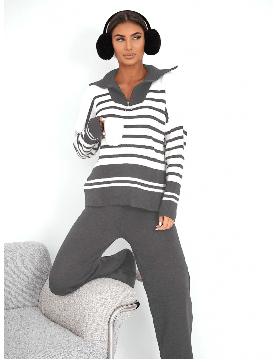 Komplet dzianinowy z szerokimi spodniami DAZJA - wzór 2