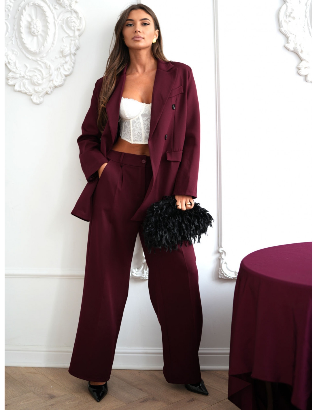 Stylowy garnitur marynarka i spodnie PERCY - bordowy